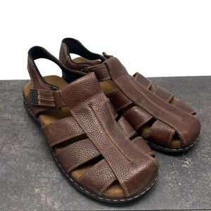 Dr Scholls Gaston Fisherman Sandals Men's US 11 M Brown Leather Memory Cool Fit